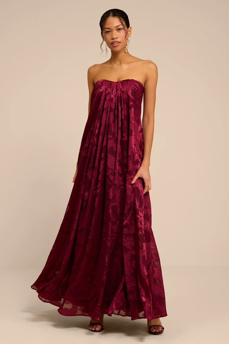 Amiri Burgundy Floral Burnout Shift Maxi Dress | Lulus