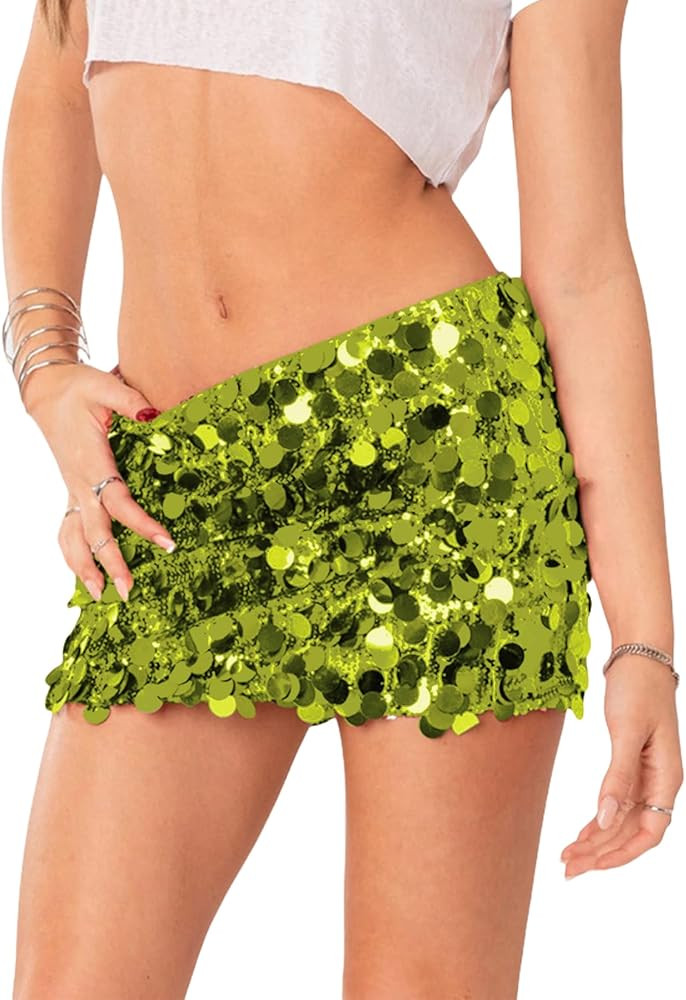 ANKOMINA Women's Sexy Shiny Sequin Mini Skirt Glitter Low Waist Pencil Skirts Bodycon Dance Party... | Amazon (US)