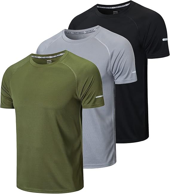 frueo Men's 3 Pack Workout Shirts Dry Fit Moisture Wicking Short Sleeve Mesh Athletic T-Shirts | Amazon (US)