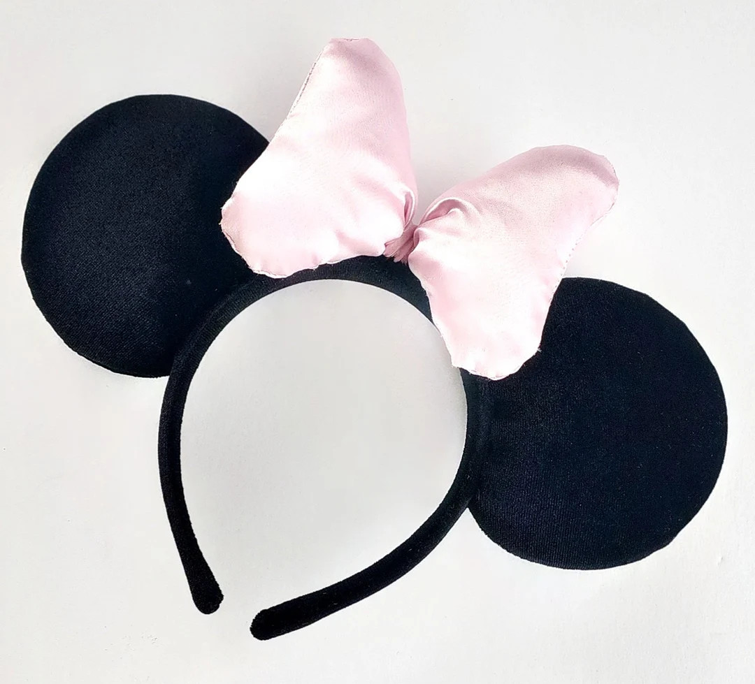 Black Velvet Mouse Ears With Light Pink Satin Bow - Etsy | Etsy (US)
