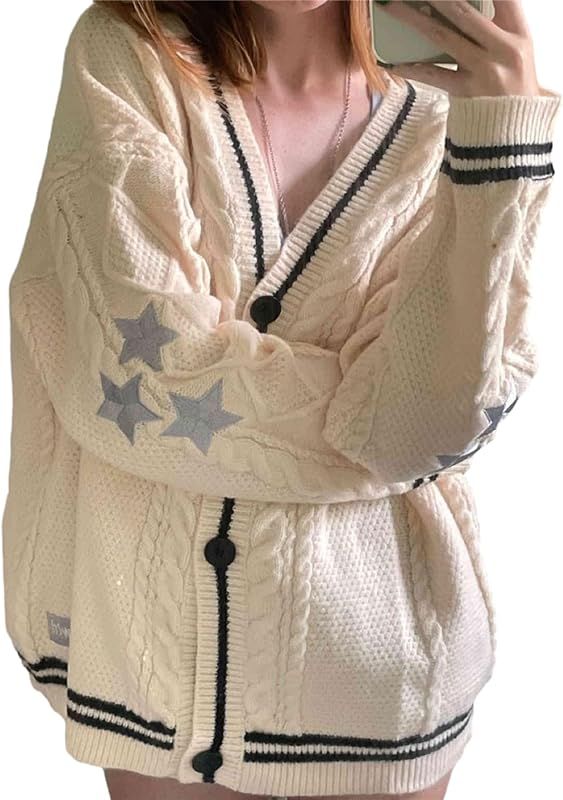 Melliflo Women’s Plus Size Star Cardigan Sweater with Buttons - Long Sleeve Knit Jacket | Amazon (US)