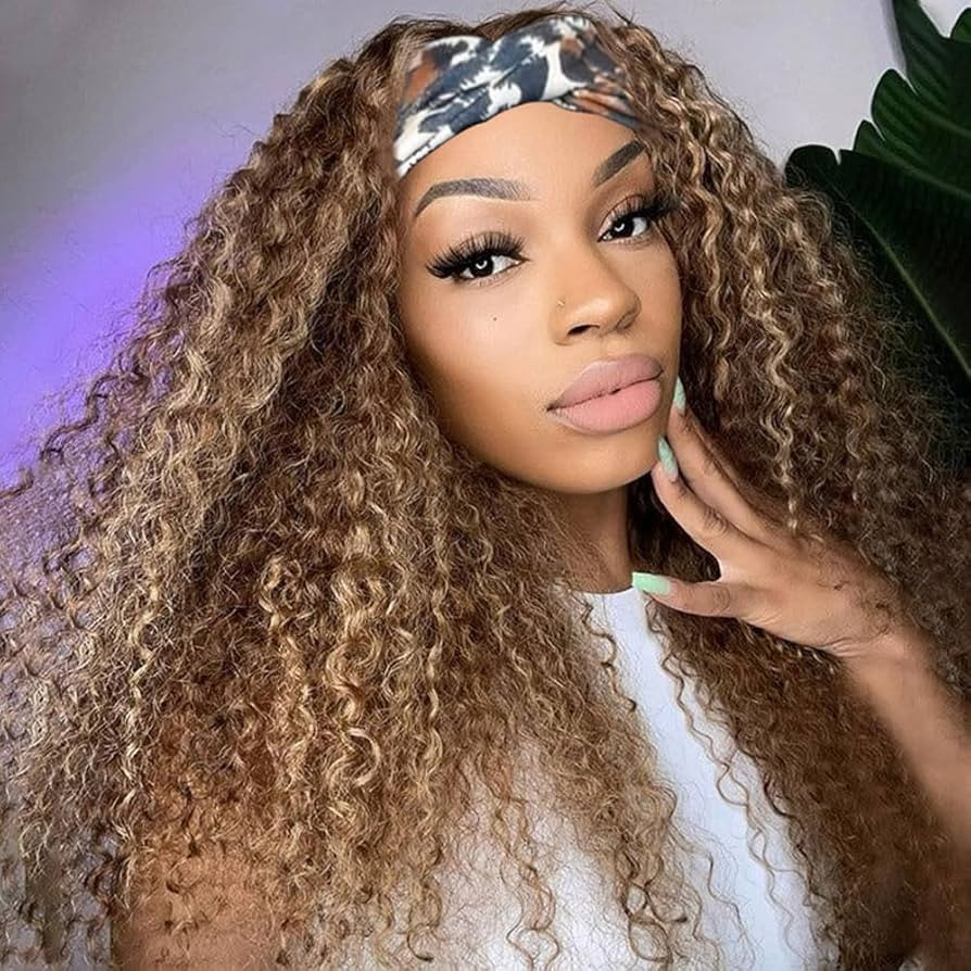 Smoothair Ombre Highlight Headband Wig Human Hair 4/27 Kinky Curly Headband Wig for Black Women 2... | Amazon (US)