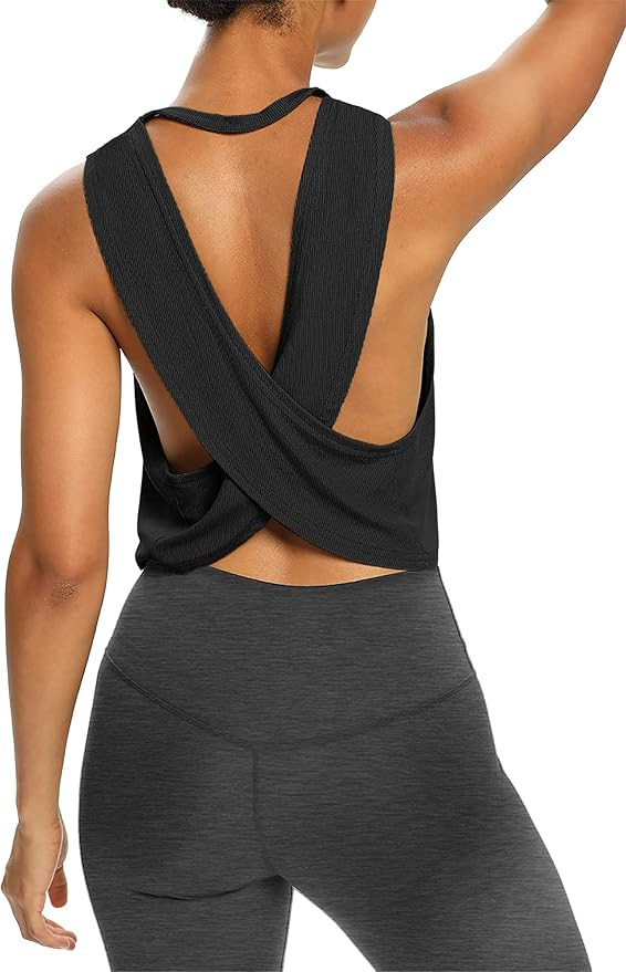 Bestisun Womens Open Back Workout Shirts Cropped Yoga Tank Tops Backless Athletic Clothes | Amazon (US)