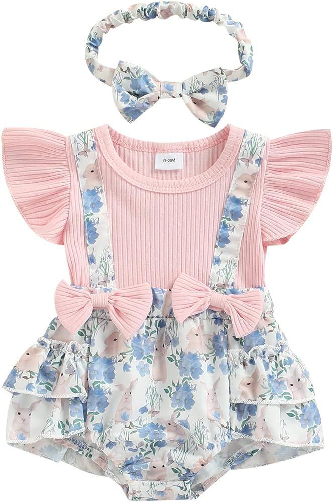 Baby Girl Floral Romper Newborn Dress Ruffle Onesie Suspender Shorts Jumpsuit Cute Summer Clothes... | Amazon (US)