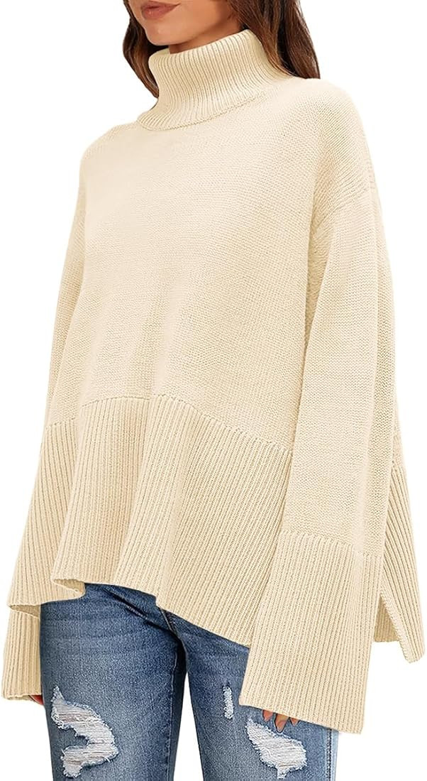 LILLUSORY Women's Fall 2023 Oversized Turtleneck Trendy Sweaters Ribbed Knit Pullover Sweater Top wi | Amazon (US)