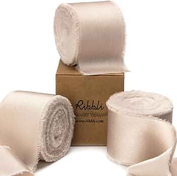 Ribbli Light Champagne Silk Satin Ribbon 1.5 Inch x 30 Yard Handmade Frayed Chiffon Champagne Rib... | Amazon (US)