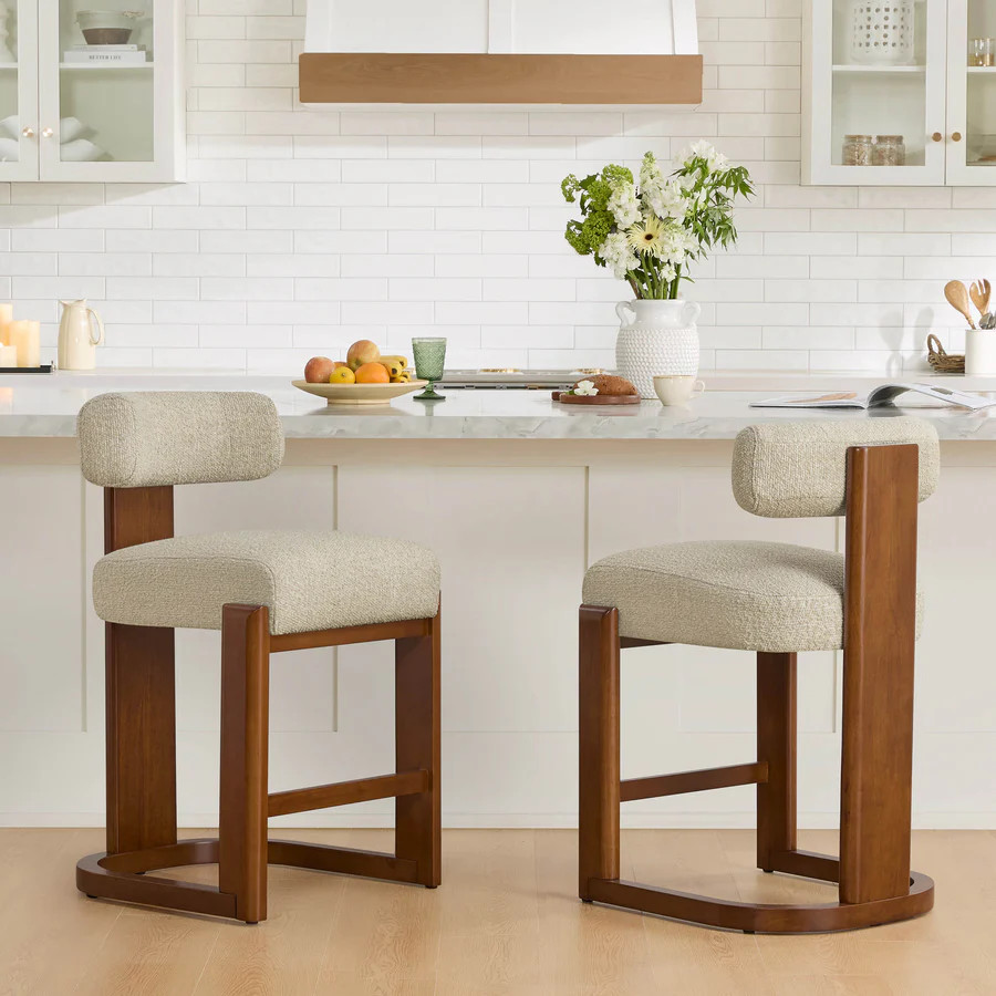 Troy Boucle Counter Stools With Spill-Resistant Fabric | Solid Wood | Chita