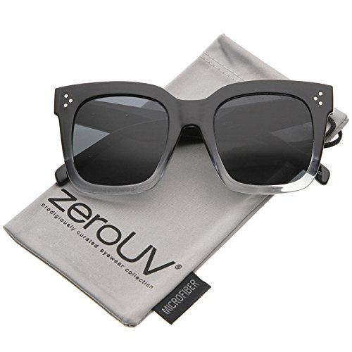 zeroUV - Modern Two-Toned Bold Frame Square Horn Rimmed Sunglasses 50mm (Black-Clear Fade / Smoke) | Amazon (US)