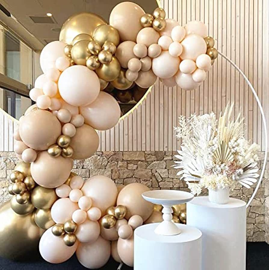 Nude Blush Balloon Garland Double Stuffed Ivory Apricot Gold Metallic Balloons Arch kit for Neutr... | Amazon (US)