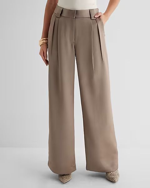 Stylist High Waisted Satin Pleated Wide Leg Pant | Express