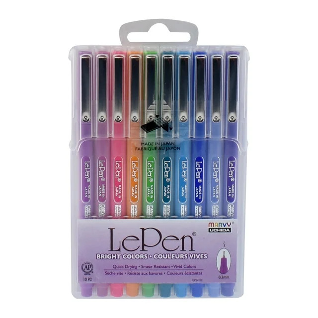 Le Pen Brand , LePen, Felt Tip Pens, Bright Colors, Medium Point, 0.3 mm, 10 Count Assorted Pens, | Walmart (US)