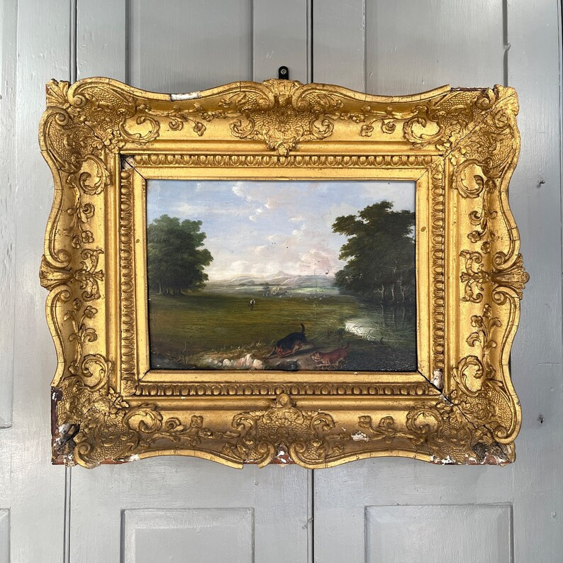 Large Antique Landscape Oil Painting Study of Hunting With - Etsy | Etsy (US)