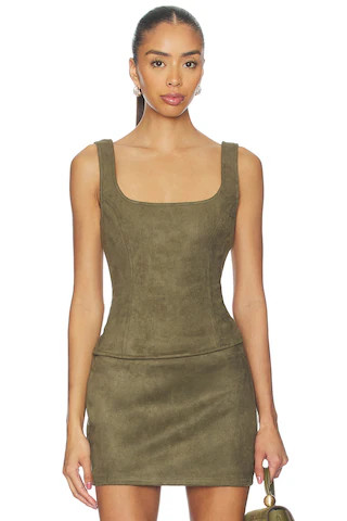 superdown Patsie Faux Suede Top in Olive. - size XS | Revolve Clothing (Global)
