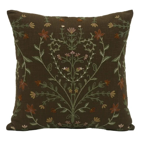 Better Homes & Gardens 20"x20" Brown Embroidery Decorative Throw Pillow | Walmart (US)