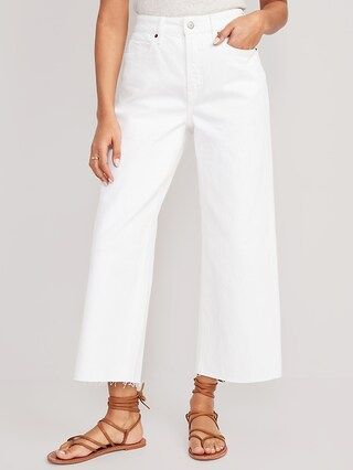 Extra High-Waisted Cropped White Wide-Leg Cut-Off Jeans for Women | Old Navy (US)