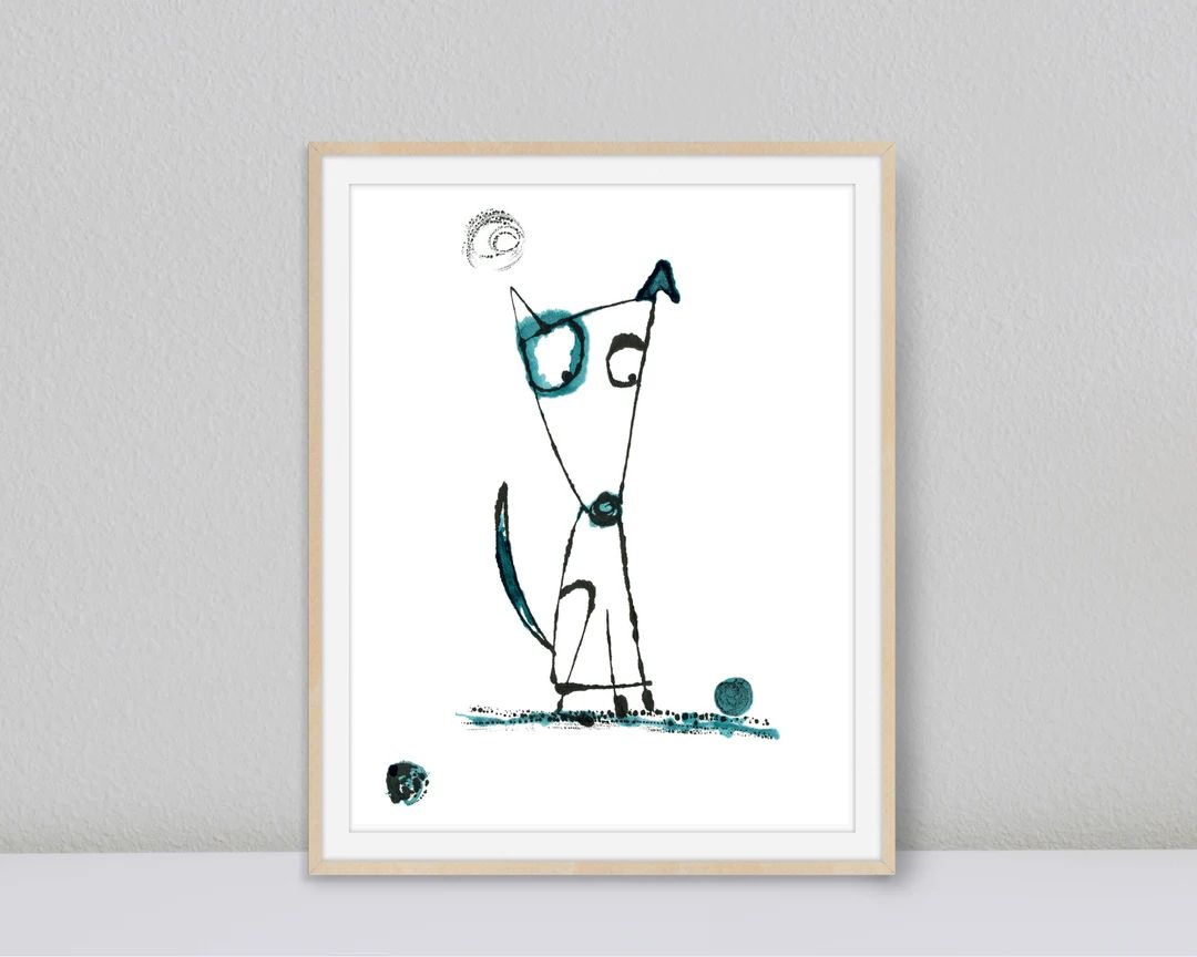 Cute Dog With Ball Art Whimsical Digital Download Dog Print - Etsy | Etsy (US)