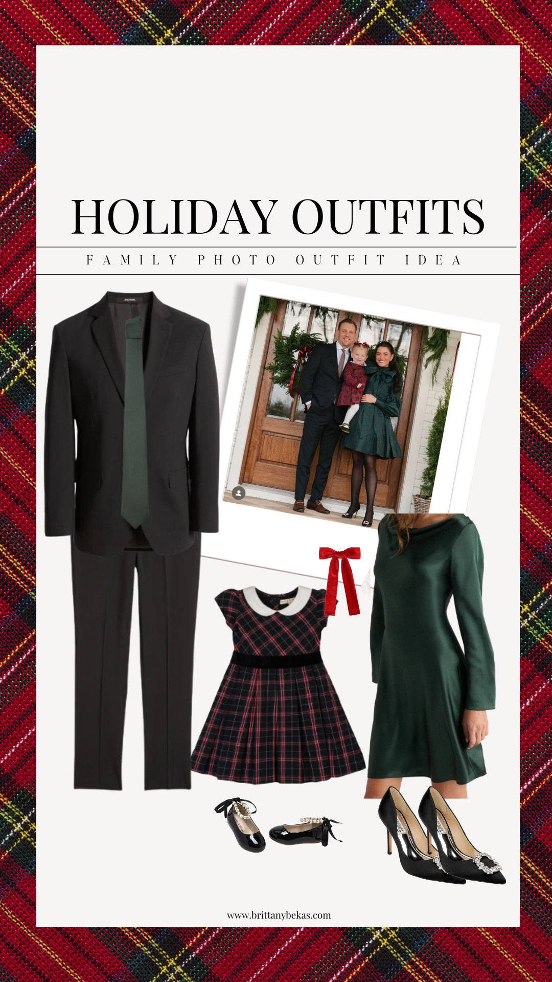 Holiday card photo outfits for Christmas card pictures. Classic Ralph Lauren vibes with  plaid girls dress, silk green dress, and a men's suit. Holiday party outfits - Christmas outfits. Christmas Day  

#LTKHoliday #LTKKids