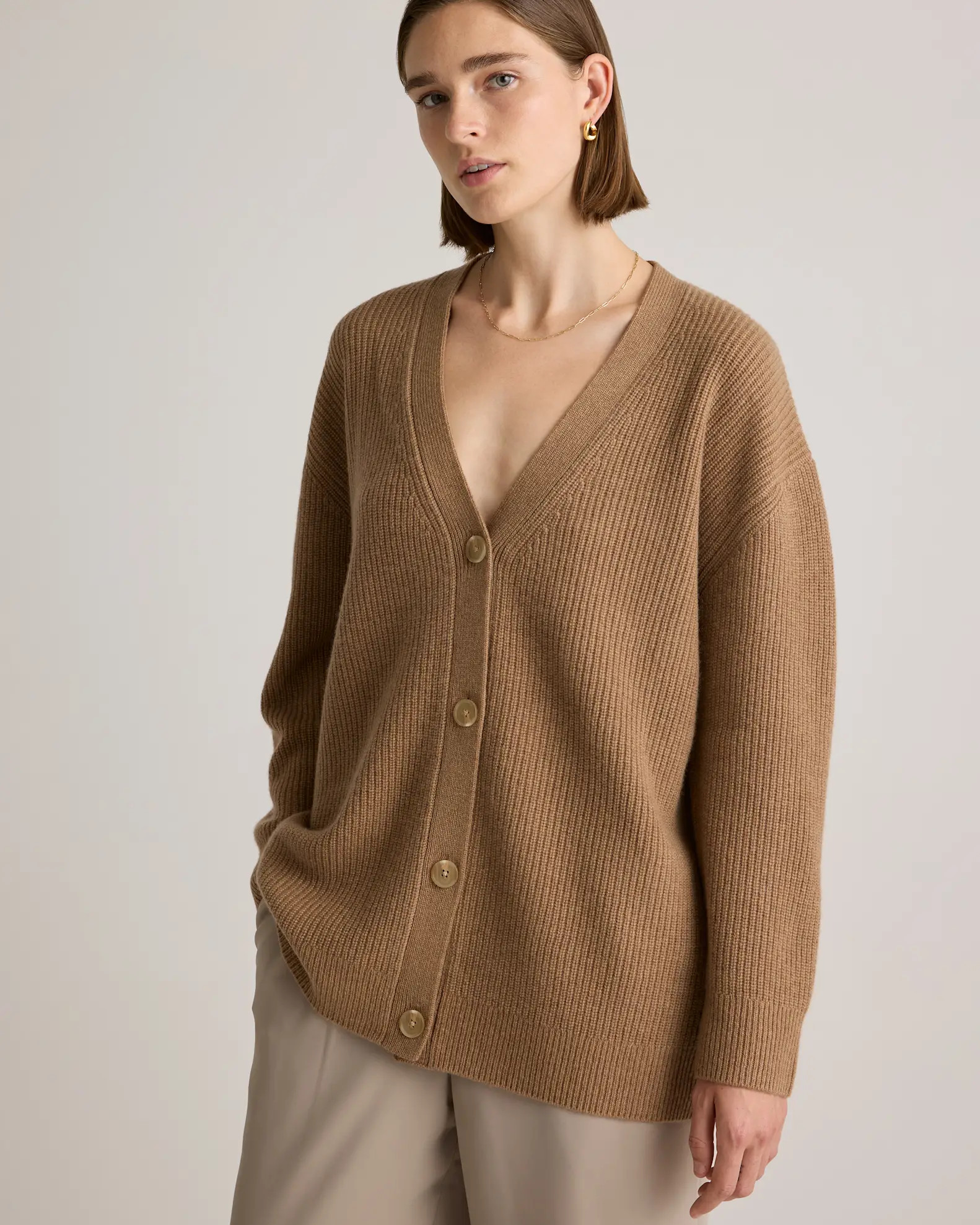 Mongolian Cashmere Oversized Boyfriend Cardigan Sweater in Teak | Quince