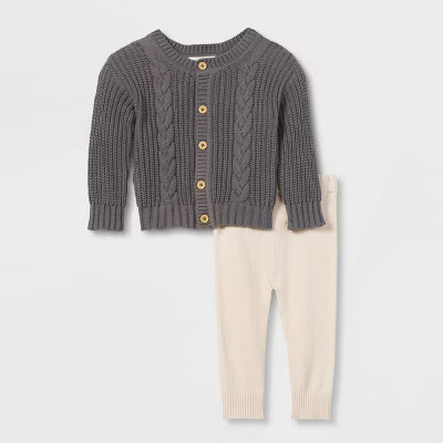 Grayson Collective Baby Cable Knit Cardigan & Leggings Set - Charcoal Gray | Target