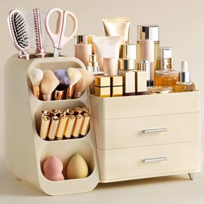 Makeup Organizer With Brush Holder, Large Plastic Bathroom Countertop Organizer,Easy To Store Makeup | Wayfair North America