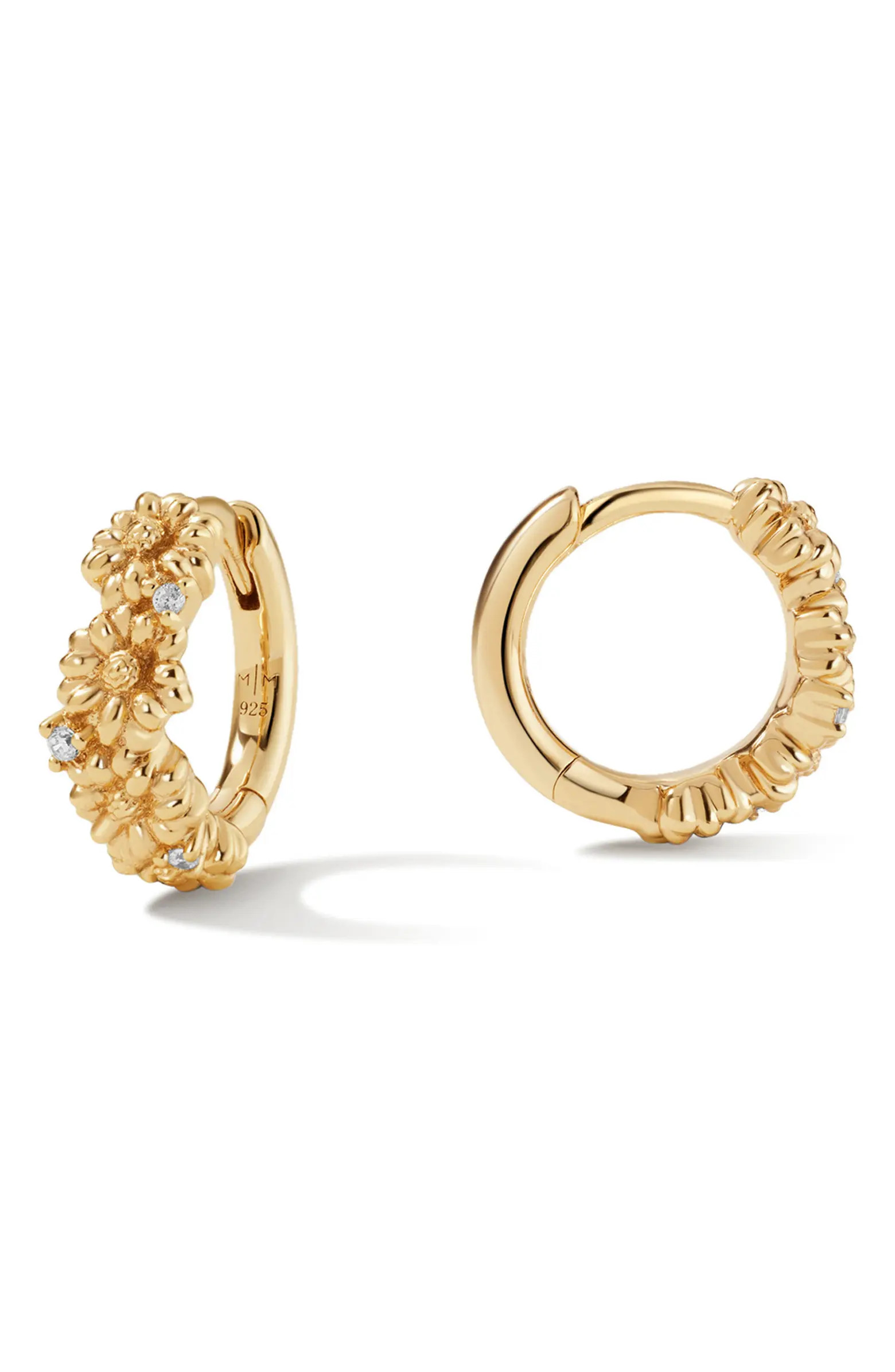 Cubic Zirconia Birthstone Flower Huggie Hoop Earrings | Nordstrom