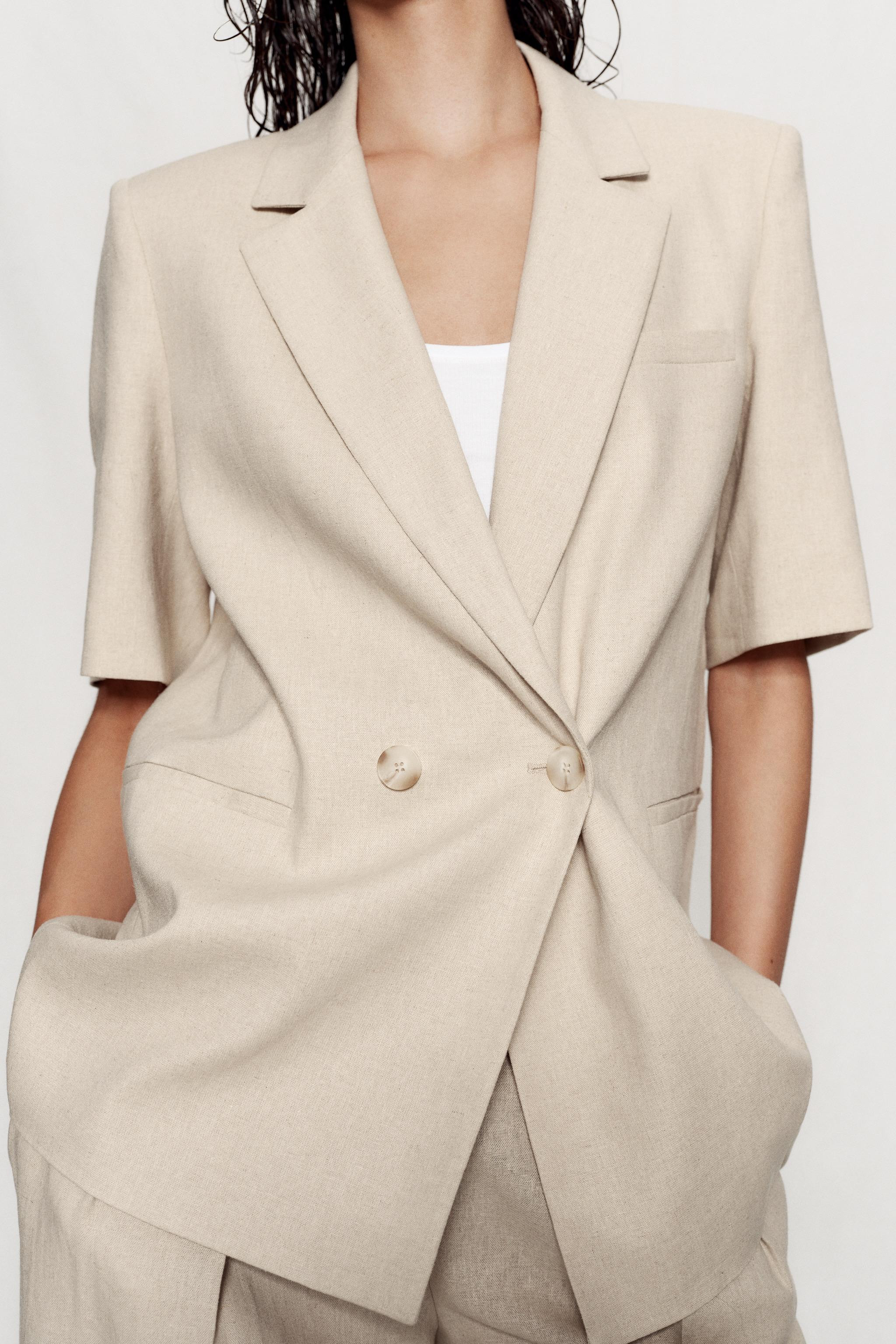 DOUBLE-BREASTED LINEN BLEND SHORT SLEEVE BLAZER | Zara UK