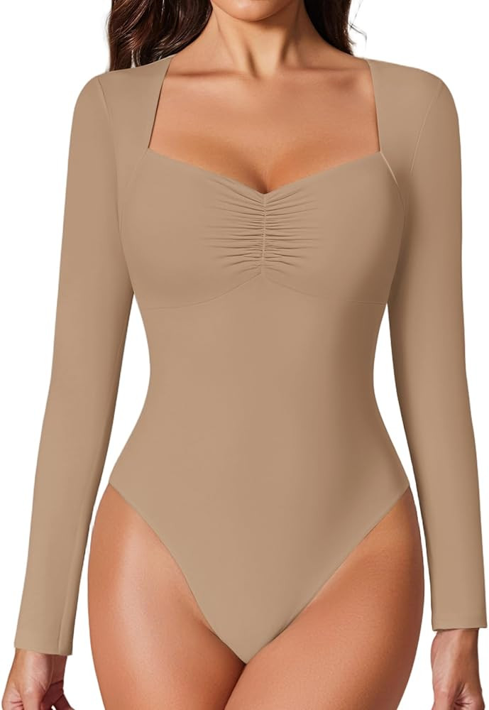 Avidlove Women's Sexy Sweetheart Neckline Bodysuit Tops Long Sleeve Double Lined Thong Body Suits... | Amazon (US)