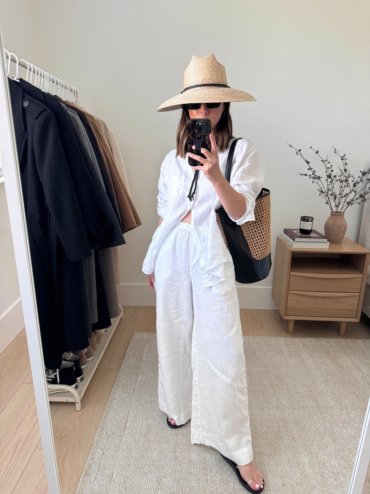 Spring outfit ideas.

How to wear linen sets. A true wide legged linen pull on pant. Comes  as set but you can buy each piece separately. Truely, the best relaxed lined shirt. 

Jenni Kayne hat small/med
Frank & Eileen set xs
J.Crew bag
YSL Sunglasses
Ancient Greek sandals 35 (old)

Spring outfits 2026, summer style, petite style, vacation outfits, spring break outfits, linen pants 


#LTKootd #LTKmomlife #LTKPetite