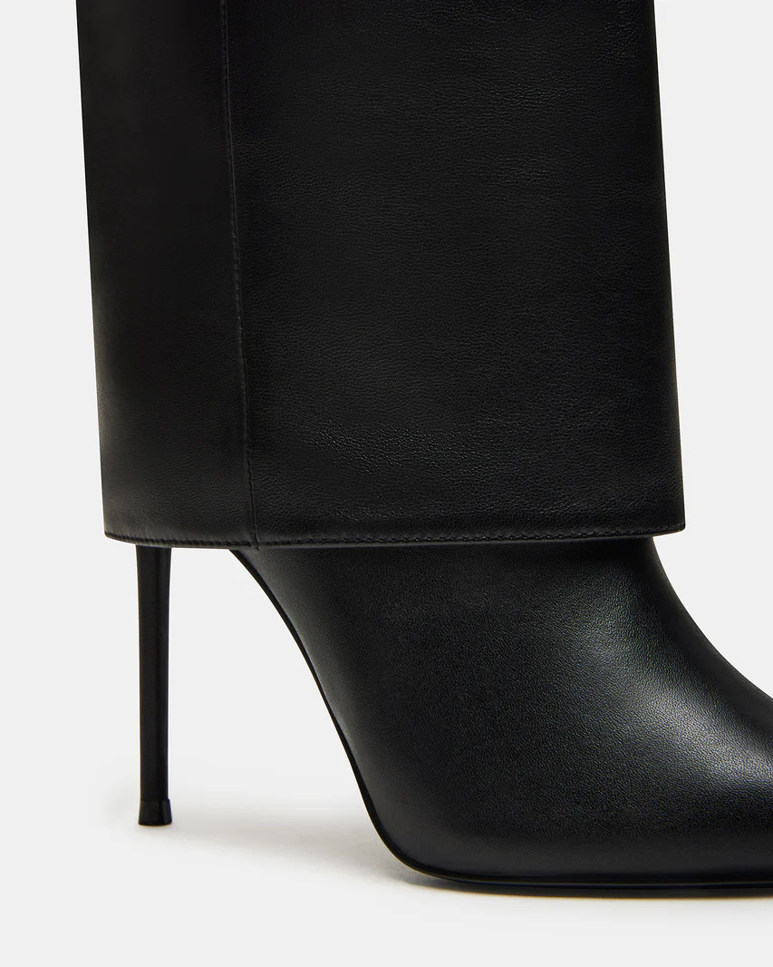 SMITH Black Leather Wide Calf Cuffed Stiletto Boot | Women's Boots | Steve Madden (US)