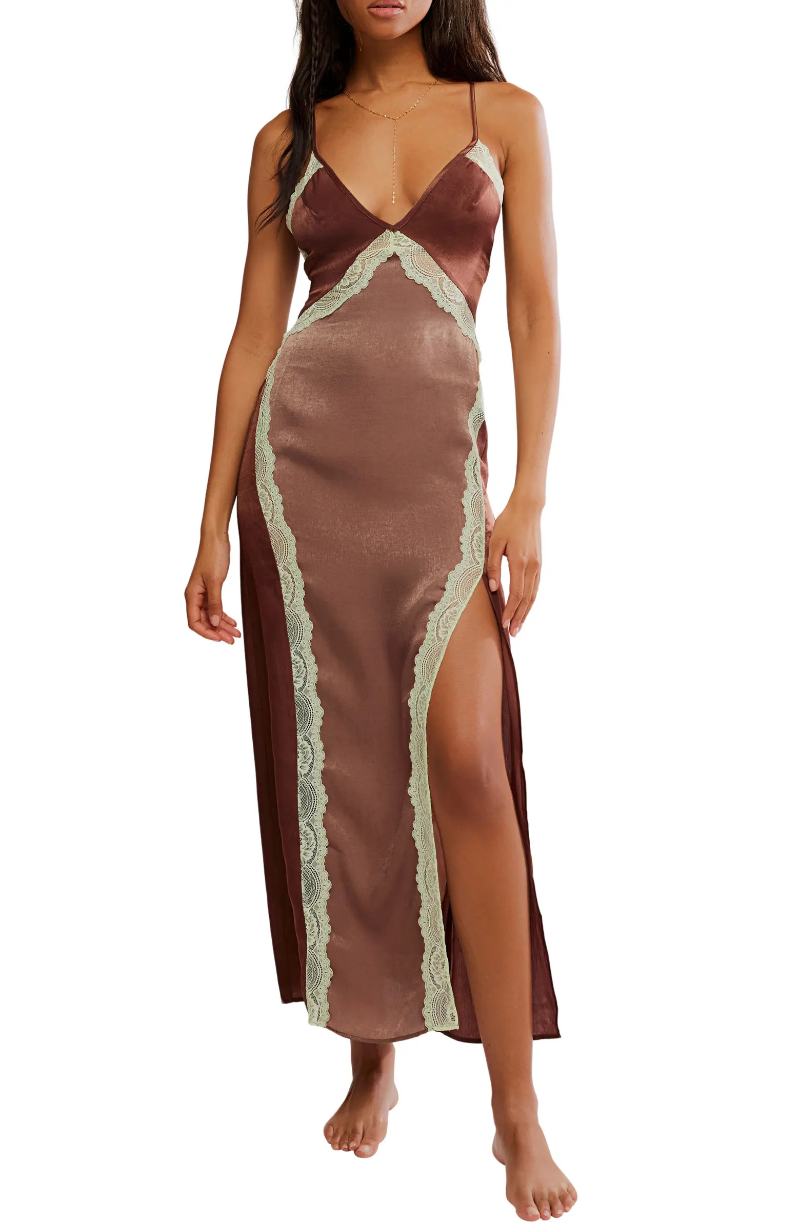 Free People Some Kind of Love Lace Trim Open Back Nightgown | Nordstrom | Nordstrom