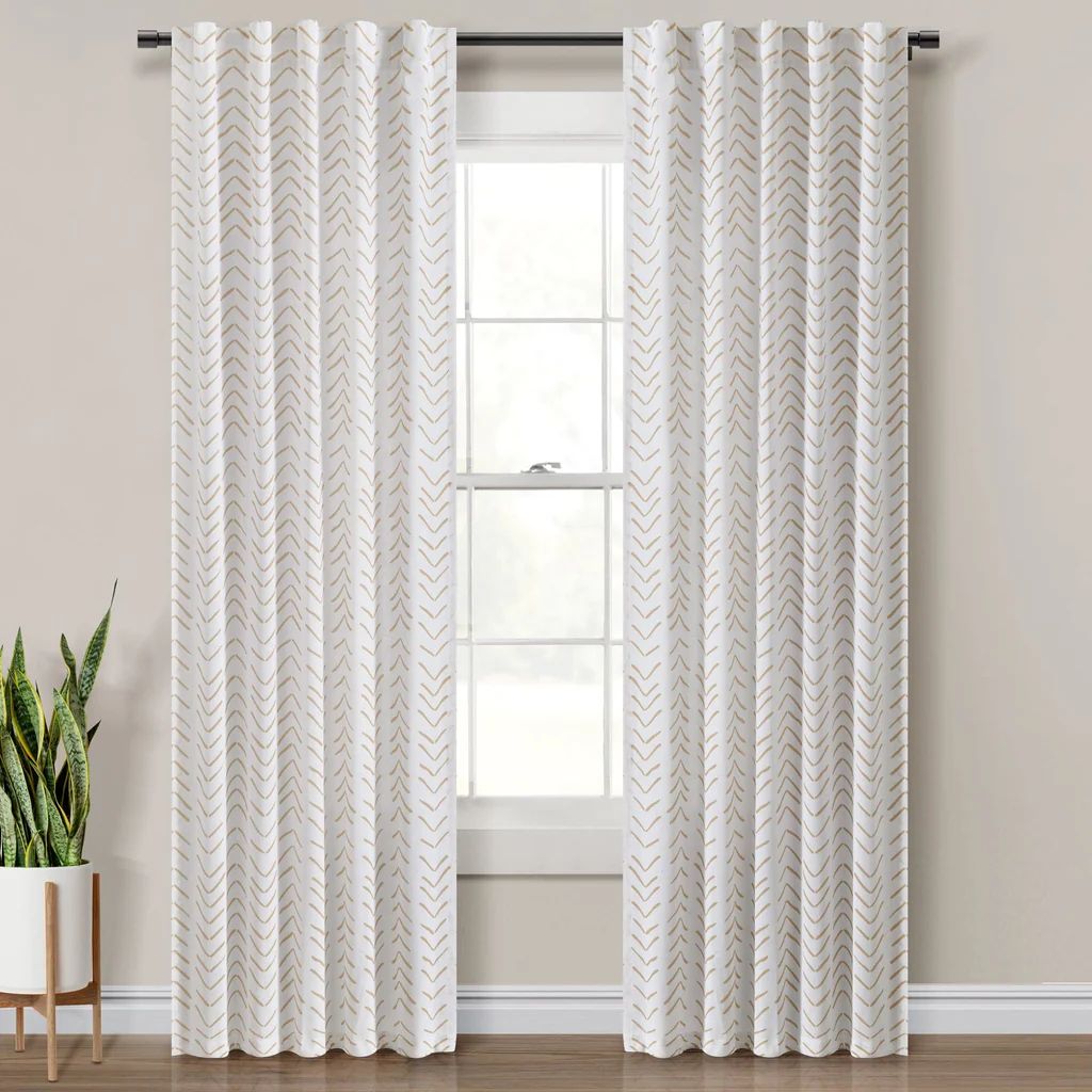 Hygge Modern Arrow Faux Linen Window Curtain Panel Set | Lush Decor