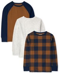Boys Long Sleeve Solid Plaid And Raglan Thermal Top 3-Pack | The Children's Place | The Children's Place
