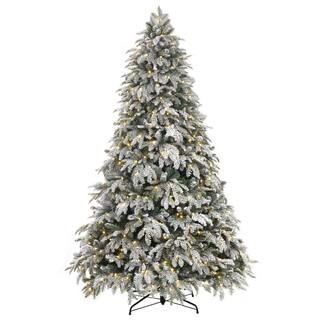 7.5 ft. Mixed Pine LED Pre-Lit Flocked Artificial Christmas Tree with 500 White Dome Lights | The Home Depot