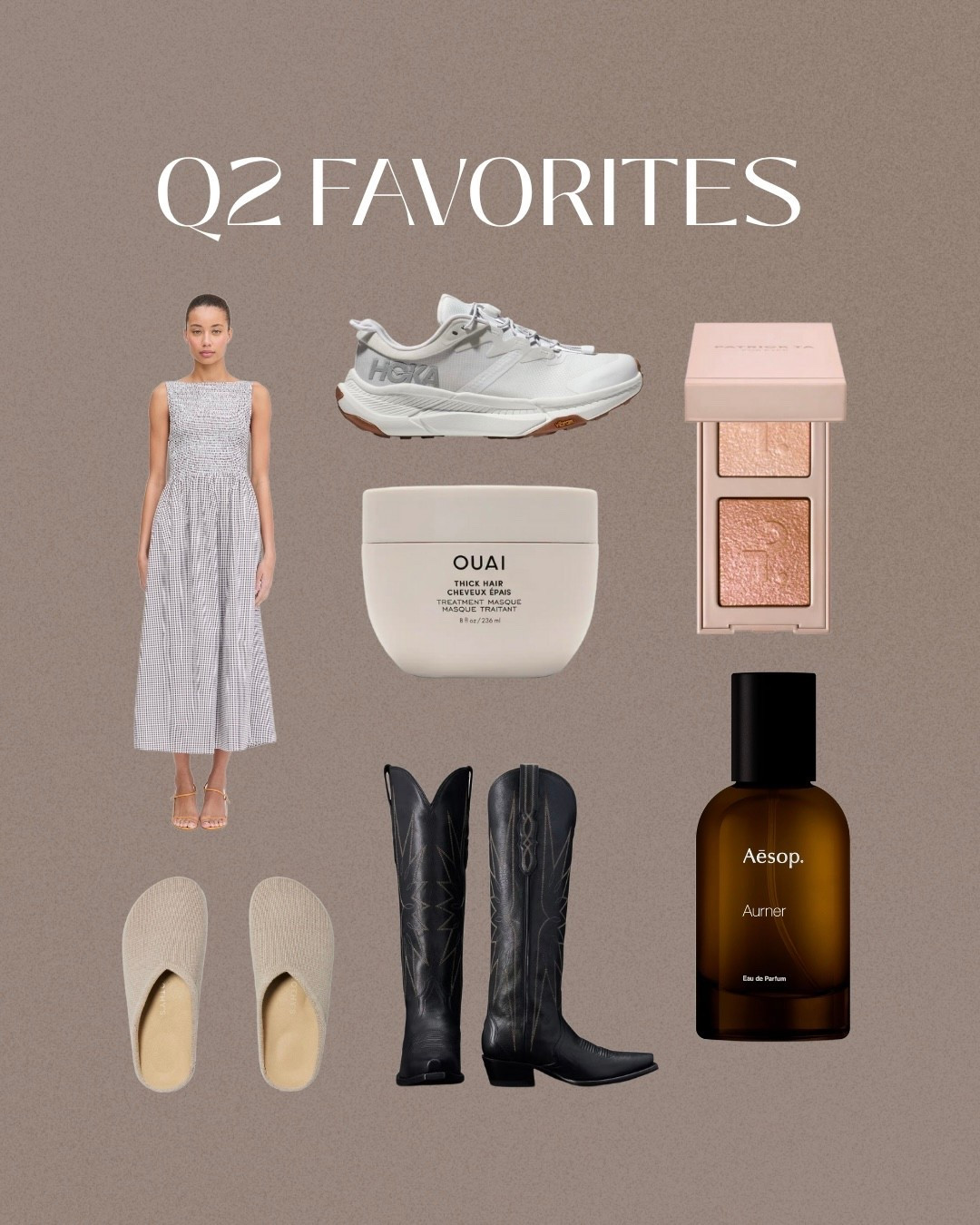 Q2 Favorites 🫶🏼

Hill house dress - cosima
Runs true to size. The perfect work dress / date night dress when it’s 1000000 degrees

Hoka transport tennis shoe
Waterproof- wore all throughout of Japan! Runs true to size 

Patrick Ta eyeshadow 
First glitter eyeshadow I’ve found with no fall out 

Ouai hair mask 
Gives big shine!! I use 2x month 

Rothy’s clogs 
Most worn shoe hands down. Runs true to size 

Tecovas black cowboy boots 
Run true to size, didn’t have to break in. Worn more than I thought I would! 

Aesop perfume - aurner 
I’ve never been asked what perfume I’m wearing so much! 



#LTKSummerEdit #LTKBeauty #LTKShoeCrush