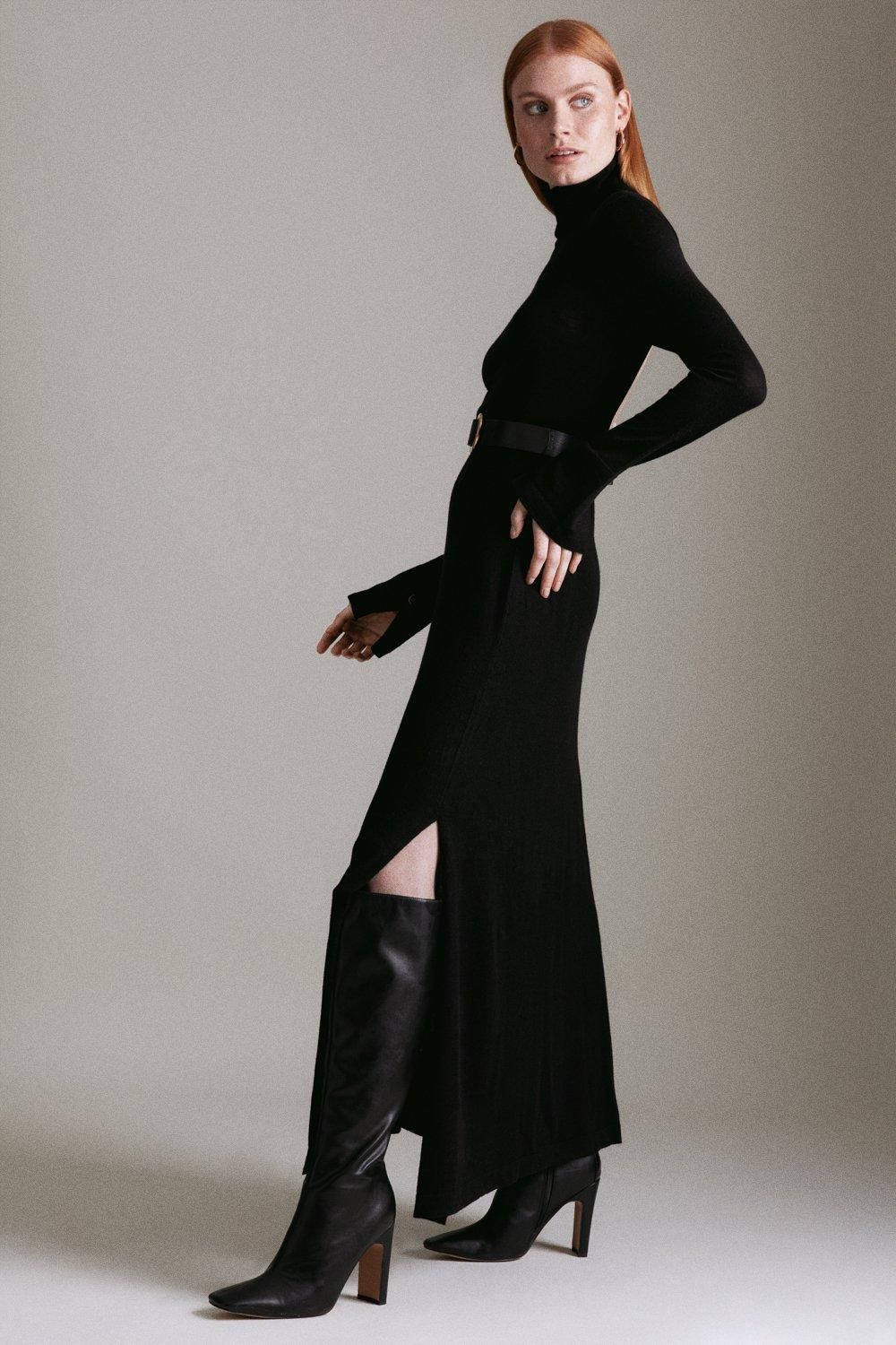 Roll Neck Knitted Backless Midi Dress | Karen Millen UK & IE