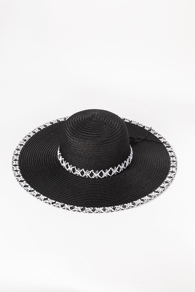 Black Stitch Brim Straw Hat | Pink Lily