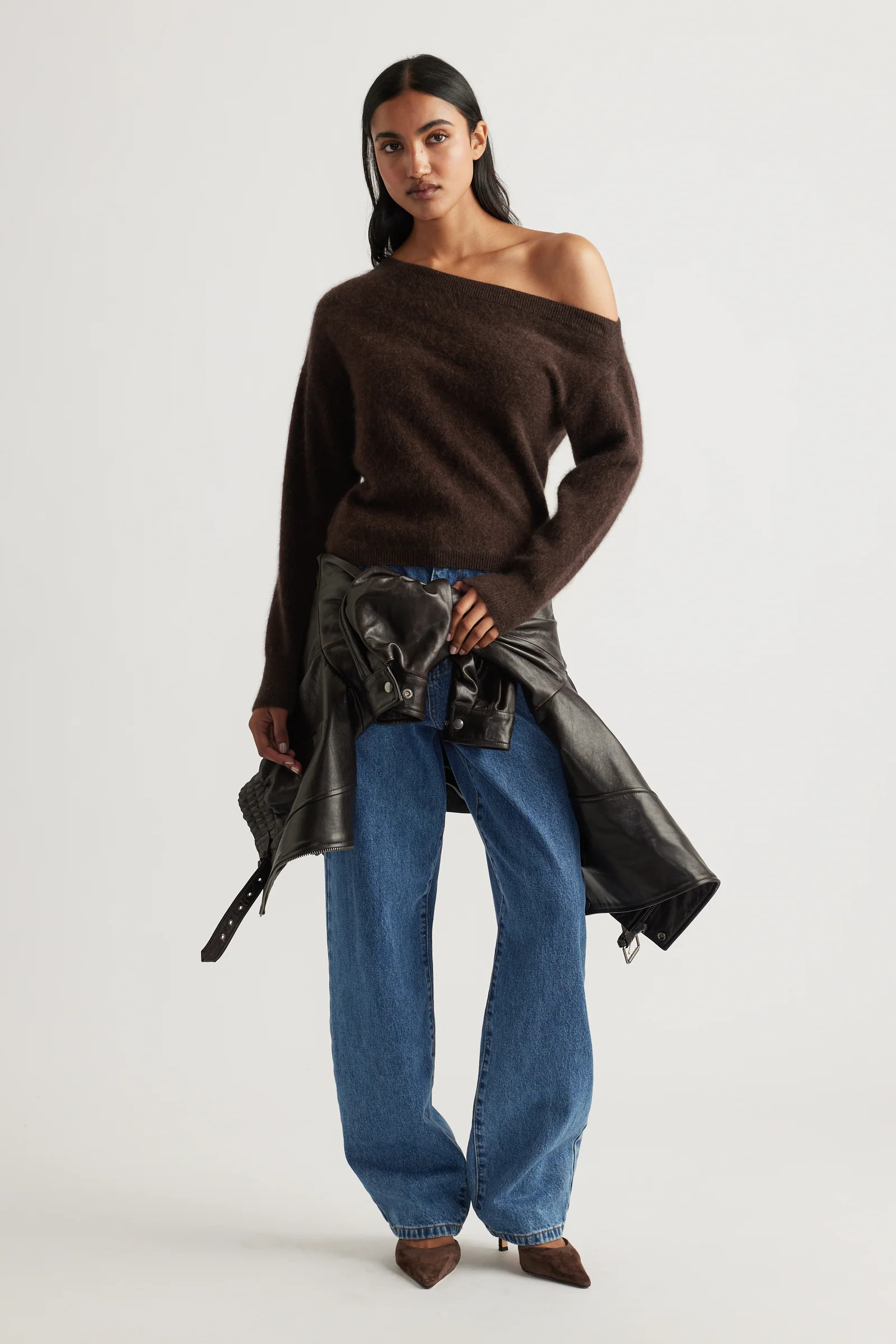 Elle Drop Shoulder Wool Jumper - Chocolate | DECJUBA