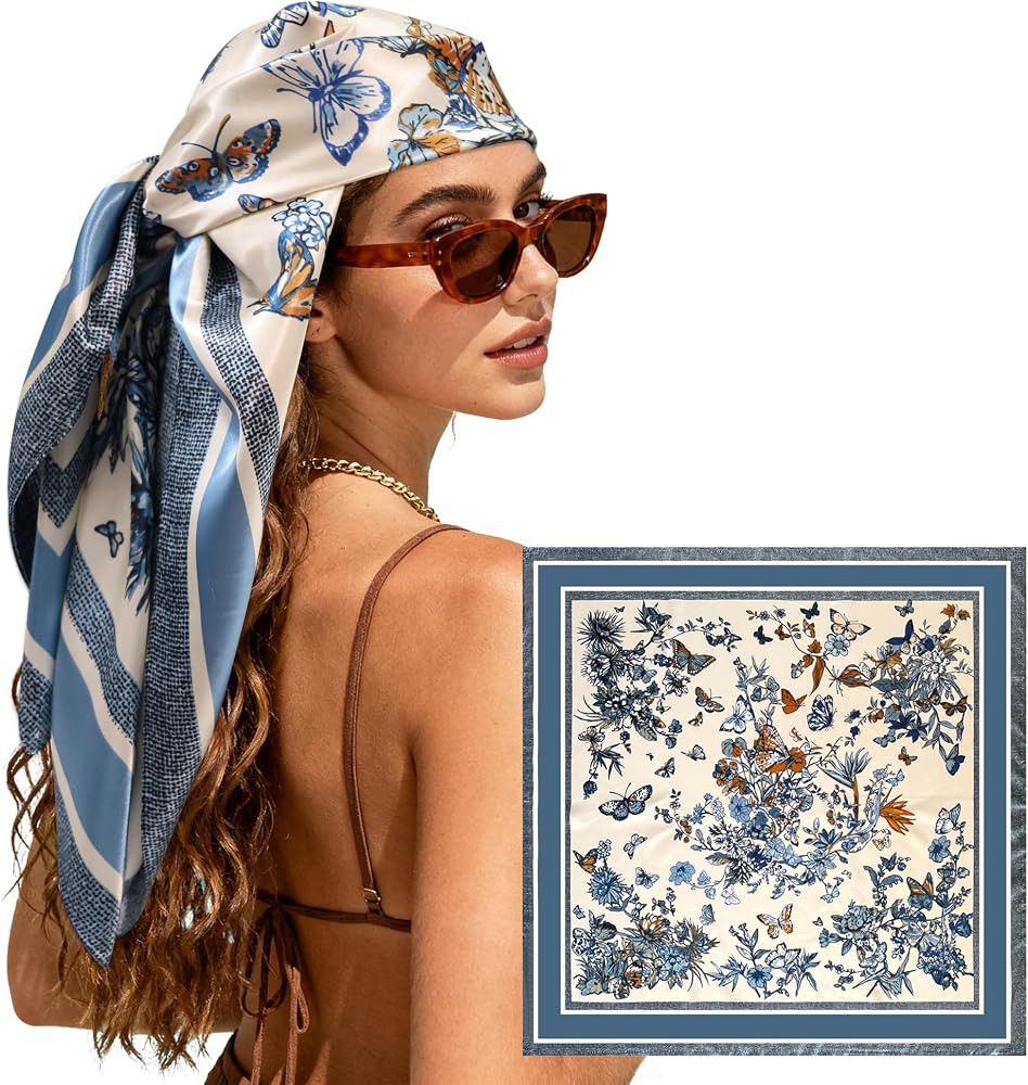 Large Square Head Scarf Bandana - 35" Satin Hair Scarf for Women Like Silk Scarf Fashion Hair Wra... | Amazon (US)