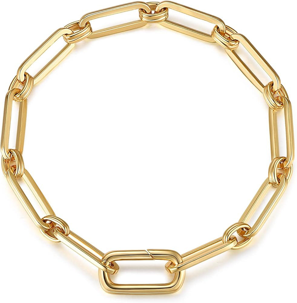 Dainty Layering Bracelets for Women 18 k Gold Plated Fashion Adjustable Chunky Cuban Paperclip Li... | Amazon (US)