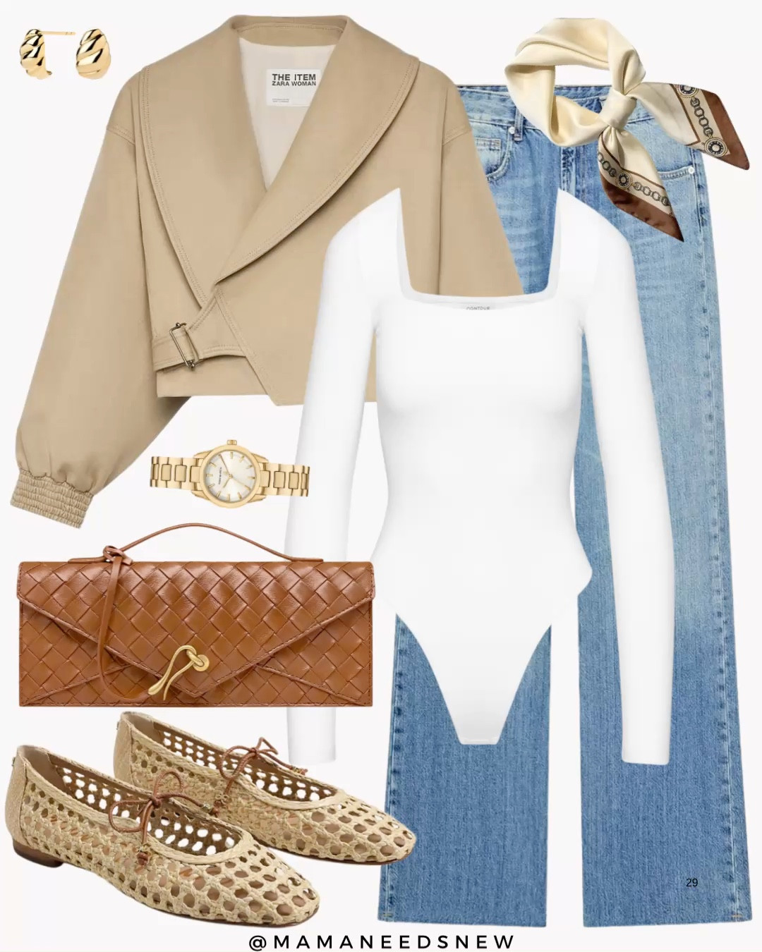 A spring outfit with a cropped  jacket, bodysuit, jeans, woven flats & top handle bag 

#LTKootd #LTKSeasonal #LTKSaleAlert