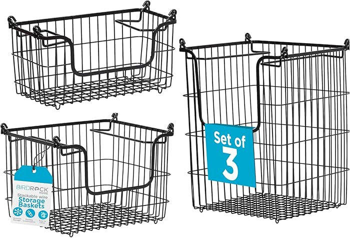 BIRDROCK HOME 3pc Stackable Wire Storage Bins - Fruit Vegetable Organizer - Modern Farmhouse - Pa... | Amazon (US)