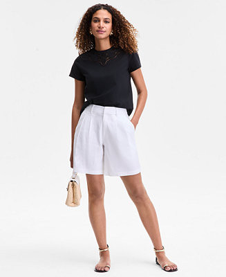 Women's High-Rise Linen Bermuda Shorts | Macy's