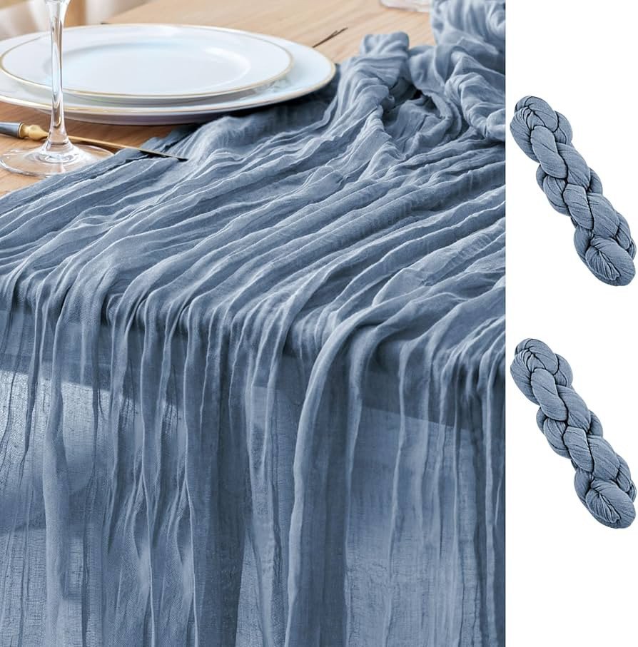 Asee'm 2pcs Cheesecloth Table Runner 120 Inches Dusty Blue Boho Gauze Cheese Cloth Runner 10FT Ru... | Amazon (US)