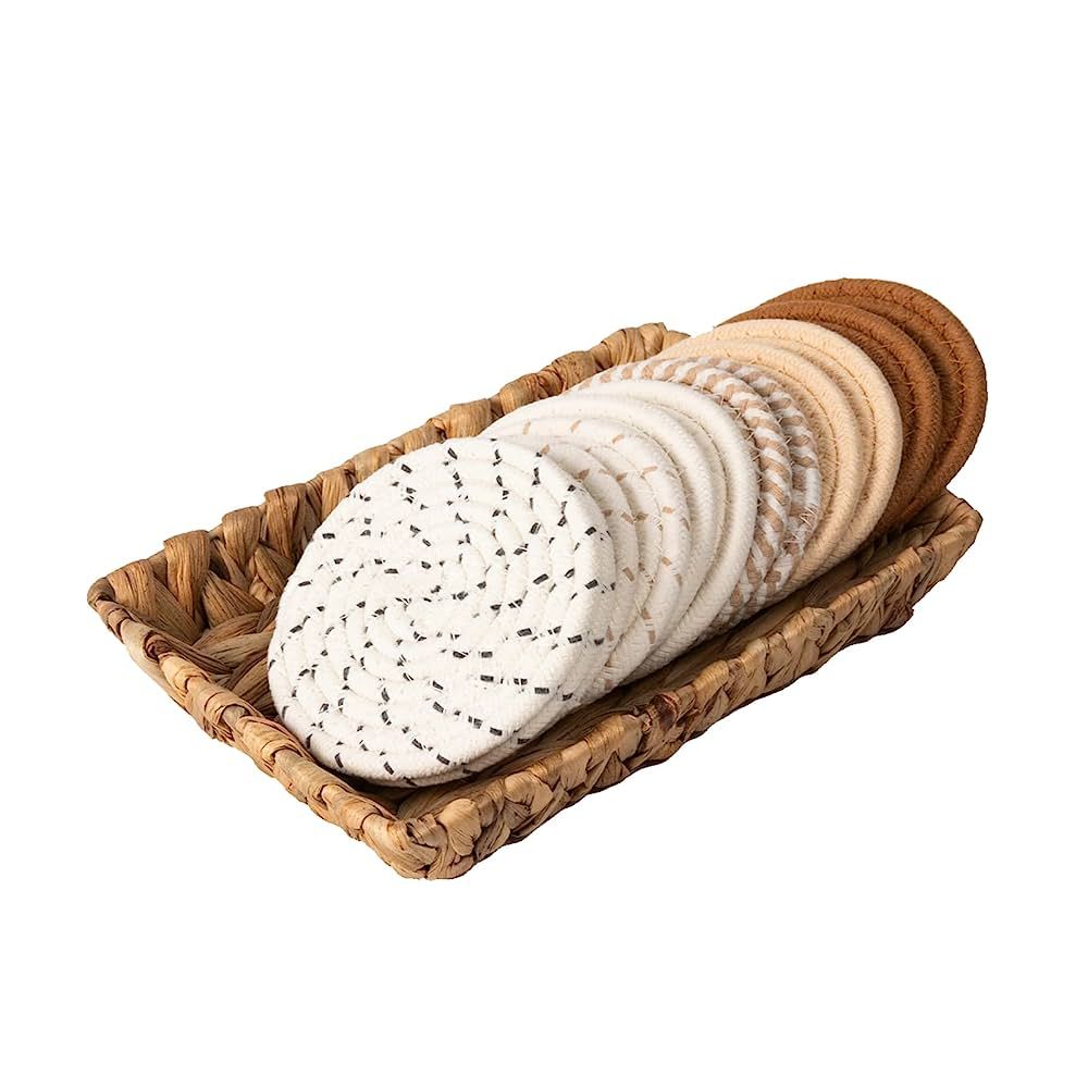 Coasters for Drinks & Water Hyacinth Storage Basket Set- 6 Styles 12 Pcs Boho Absorbent Coasters ... | Amazon (US)