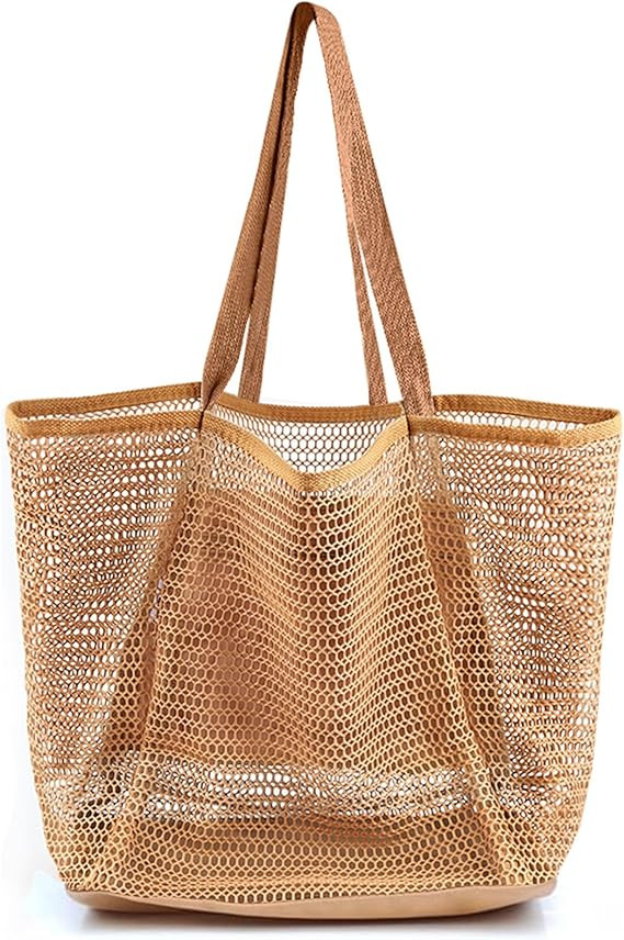 Beach Bags for Women, Foldable Mesh Tote Bag with Mini Pocke, Womens Shoulder Handbag for Travel ... | Amazon (US)