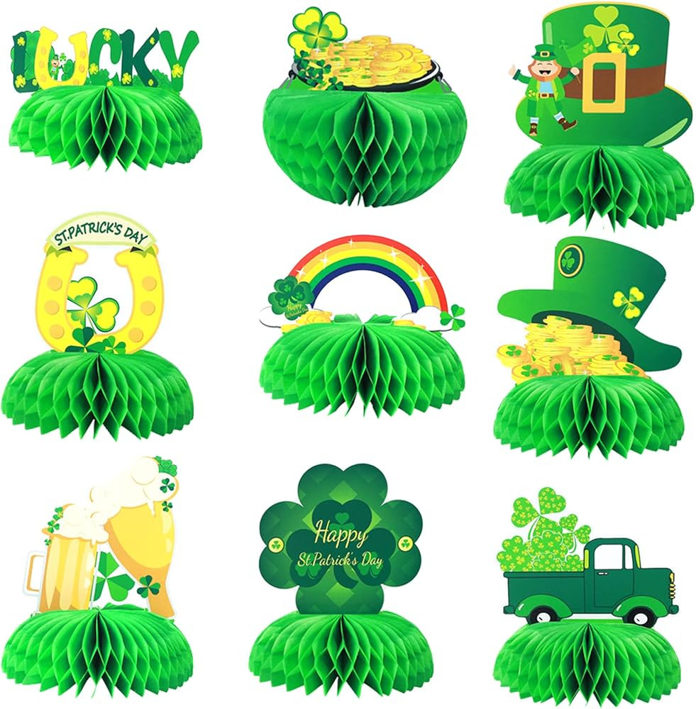 9Pcs St. Patrick's Day Shamrocks Honeycomb Centerpiece for Table Decorations Irish Party 3D Table... | Amazon (US)
