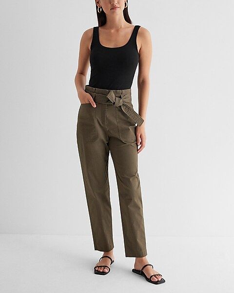Super High Waisted Belted Paperbag Ankle Pant | Express