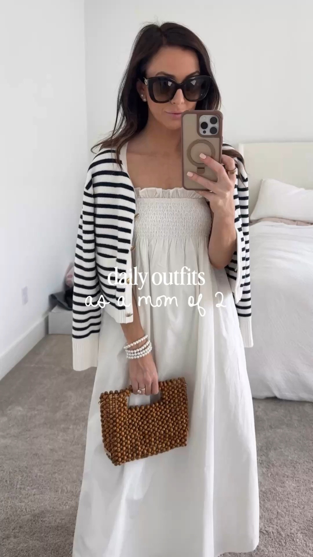 white smocked maxi dress, white dress with striped cardigann

#LTKPetite #LTKOver40