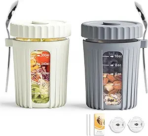 PUNLUXU Overnight Oat Jars With Scoop And Lid 16 OZ [2 Pack], Airtight Oatmeal Container With Mea... | Amazon (US)