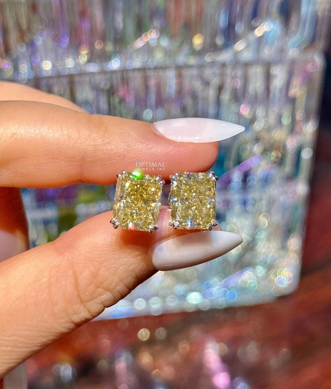 Canary Yellow Moissanite Earring 2 + 2 Ct Radiant Cut Stud Earring Radiant Cut Yellow Moissanite ... | Etsy (US)